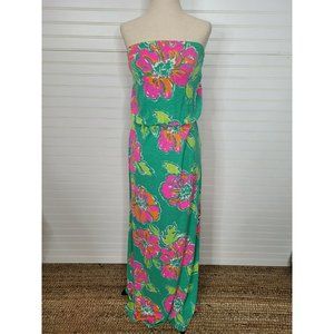 Lilly Pulitzer Strapless Green Floral Maxi Dress Sz. XS Amy Spearmint